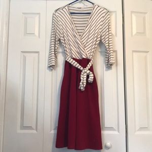 - Red, off white & black striped Maternity D…